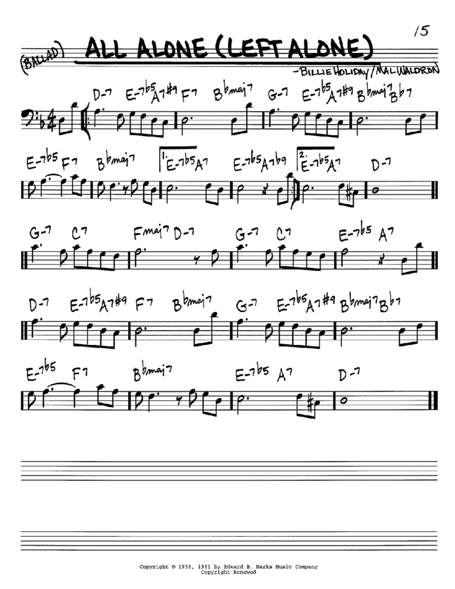 All Alone (Left Alone) All Alone (Left Alone) Bass Clef Instrument scores gallery preview page 1