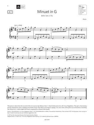 Book cover for Minuet in G (Grade 3, list A1, from the ABRSM Piano Syllabus 2023 & 2024)