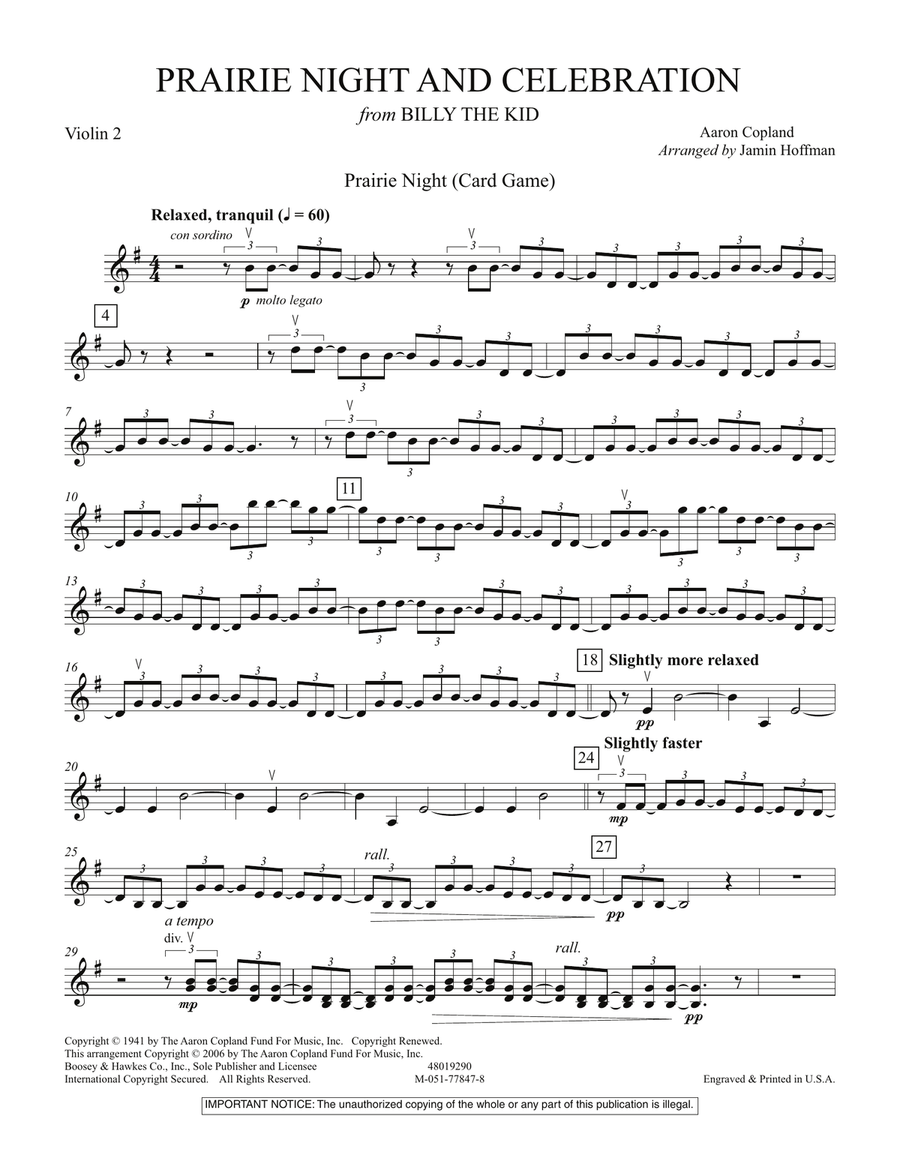 Prairie Night And Celebration (from Billy The Kid) - Violin 2 Orchestra scores gallery preview page 1