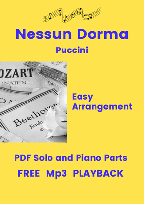Book cover for Nessun Dorma (Puccini) + FREE Mp3 Playback + PDF Solo and Piano Parts