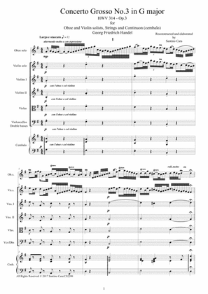 Handel - Concerto Grosso No.3 in G major HWV 314 for Oboe,Violin, Strings and Continuo