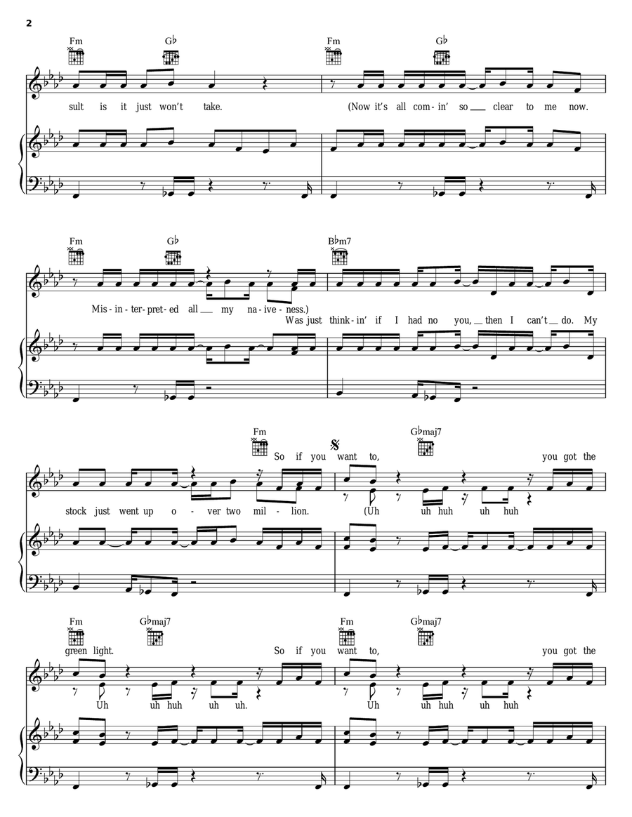 Green Light Piano, Vocal, Guitar scores gallery preview page 2