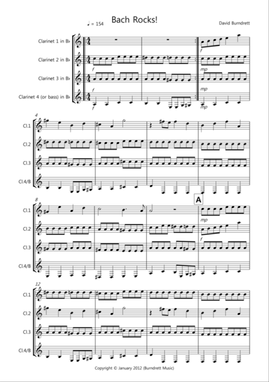 Bach Rocks! for Clarinet Quartet Clarinet Quartet scores gallery preview page 1