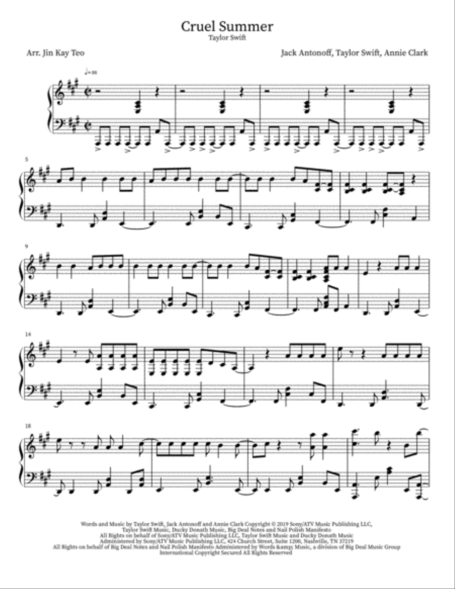 Cruel Summer Piano Solo scores gallery preview page 1