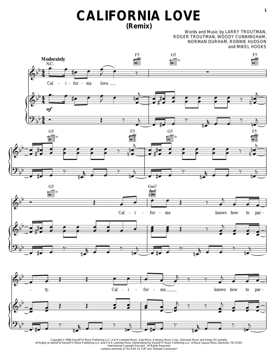 California Love (Remix) California Love (Remix) Piano, Vocal, Guitar scores gallery preview page 1