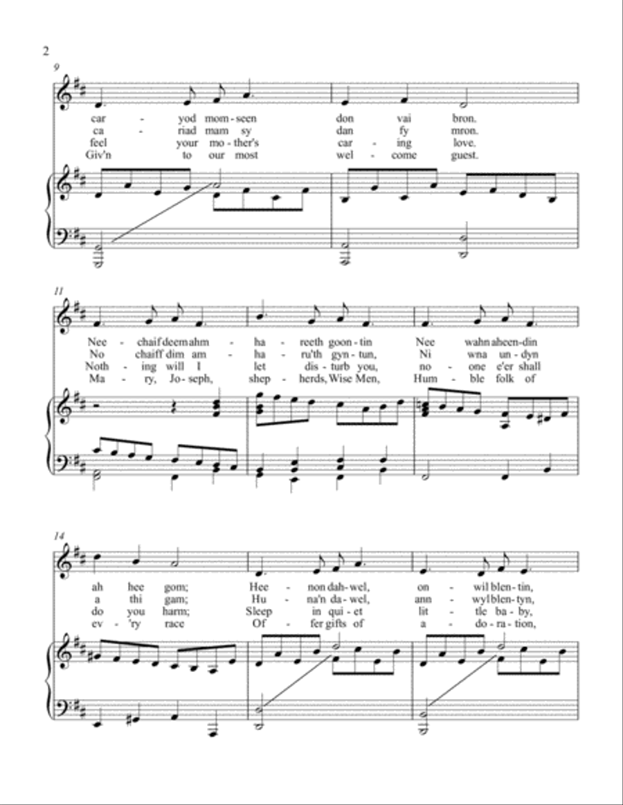 Suo gan / Welsh lullaby - original and Christmas lyrics - low voice Small Ensemble scores gallery preview page 2