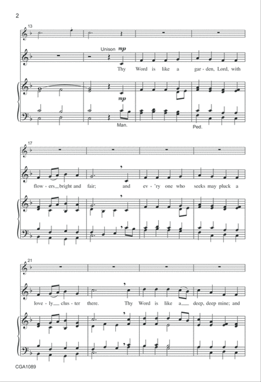Thy Word is Like a Garden, Lord Unison Choir scores gallery preview page 2