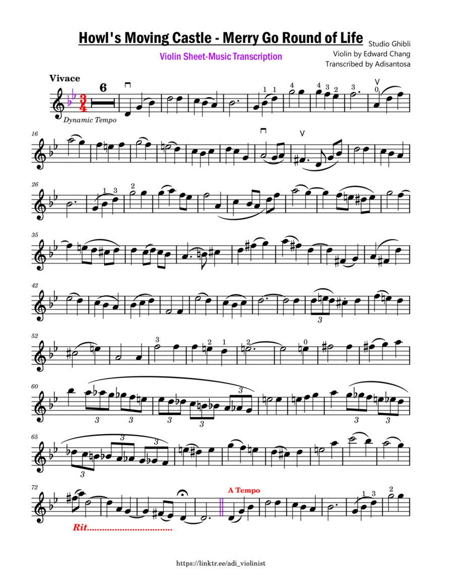 Merry-go-round Of Life Violin Solo scores gallery preview page 1