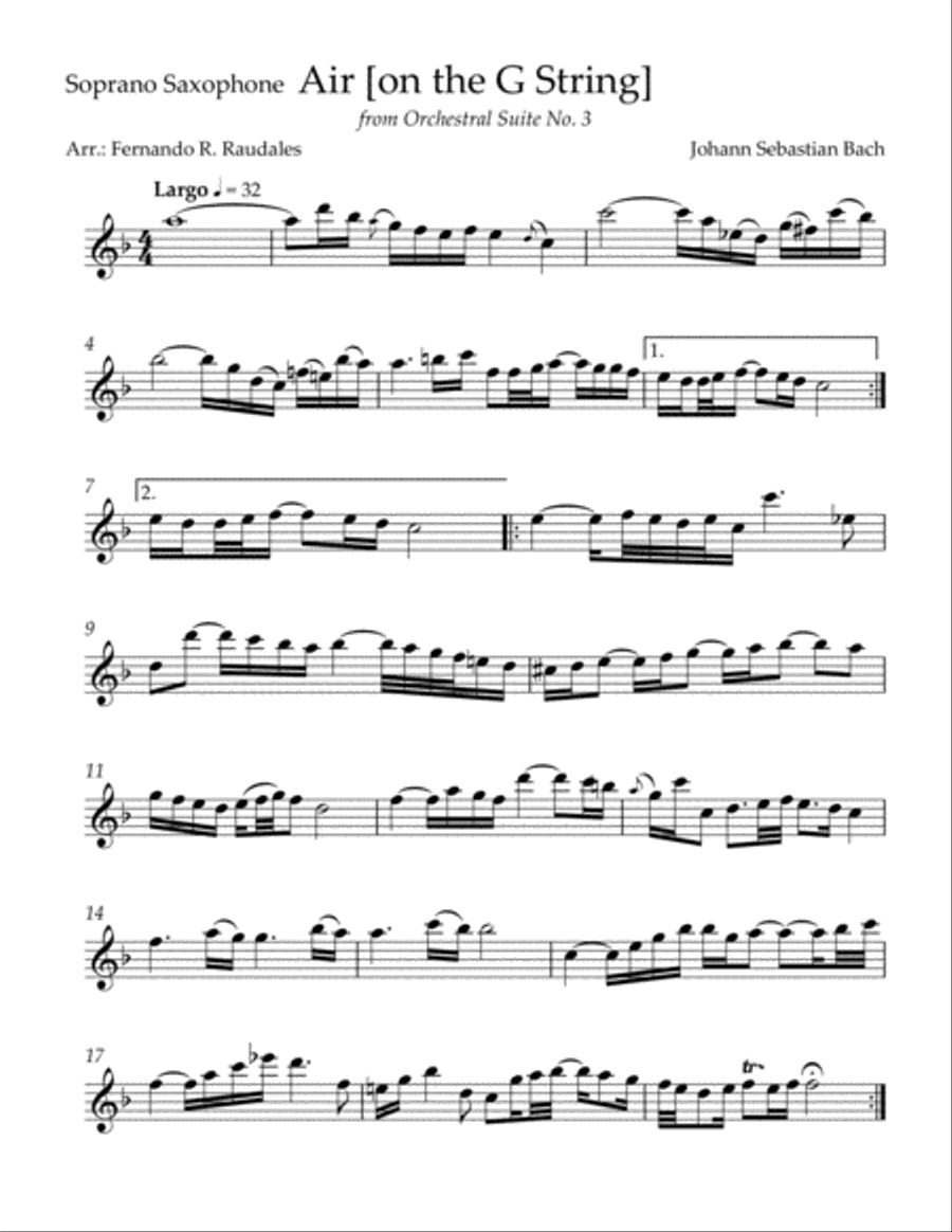 Air [on a G string] from Orchestral Suite No 3 - J.S. Bach - Saxophone Quartet Arrangement Woodwind Quartet scores gallery preview page 3