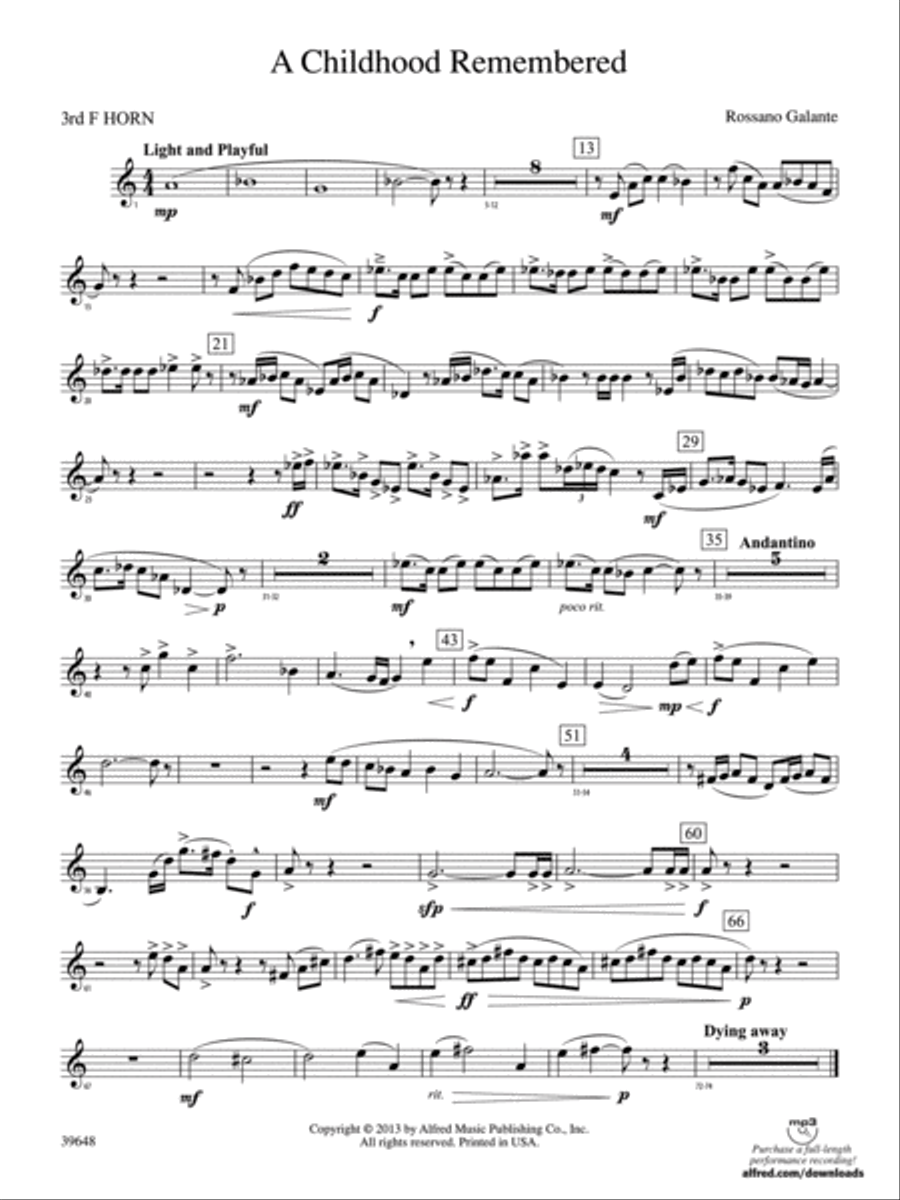A Childhood Remembered: 3rd F Horn Concert Band scores gallery preview page 1