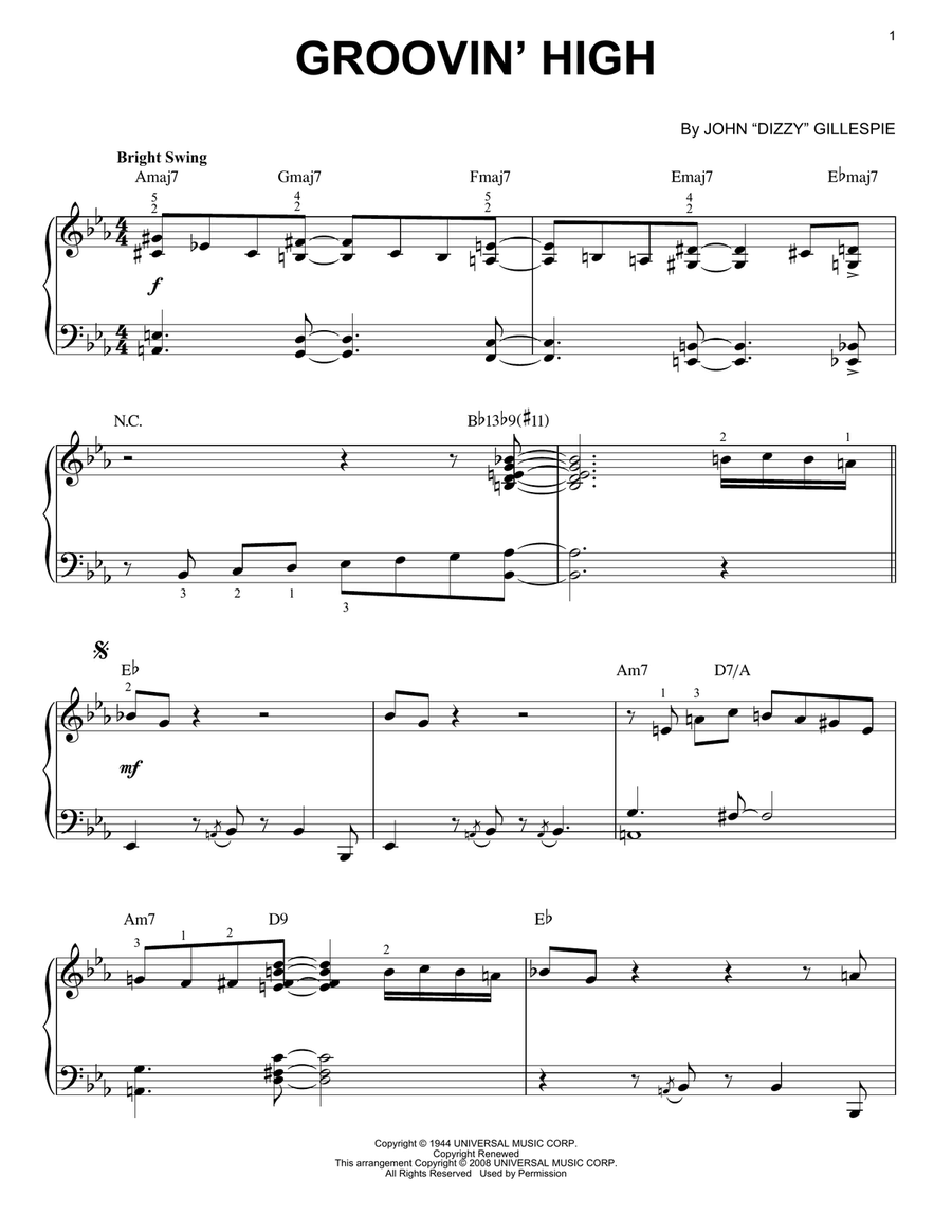 Groovin' High Groovin' High Piano Solo scores gallery preview page 1