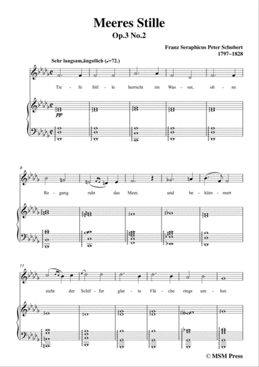 Schubert-Meeres Stille,Op.3 No.2,in D flat Major,for Voice&Piano Voice scores gallery preview page 3