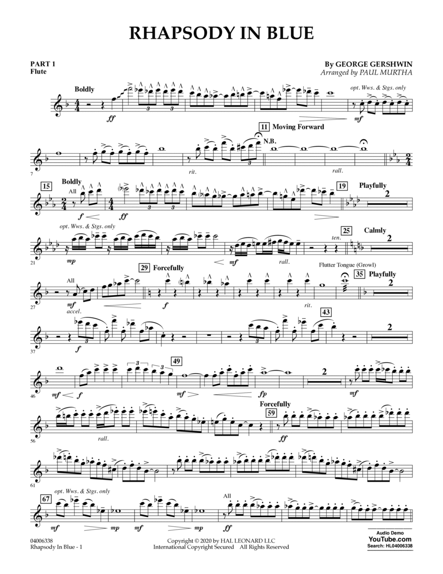 Rhapsody in Blue (arr. Paul Murtha) - Pt.1 - Flute