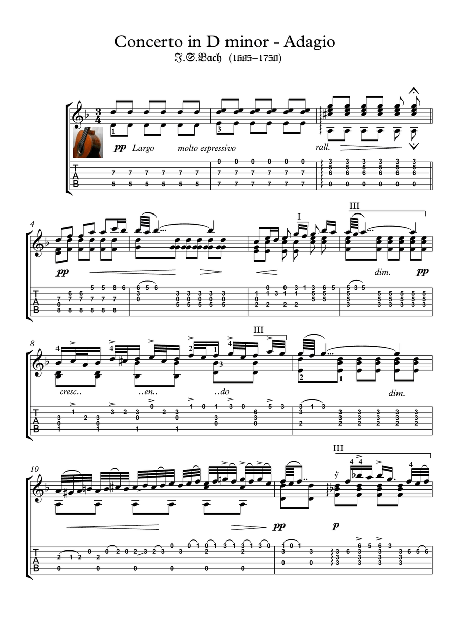 Bach for guitar BWV 974 Adagio Acoustic Guitar scores gallery preview page 1