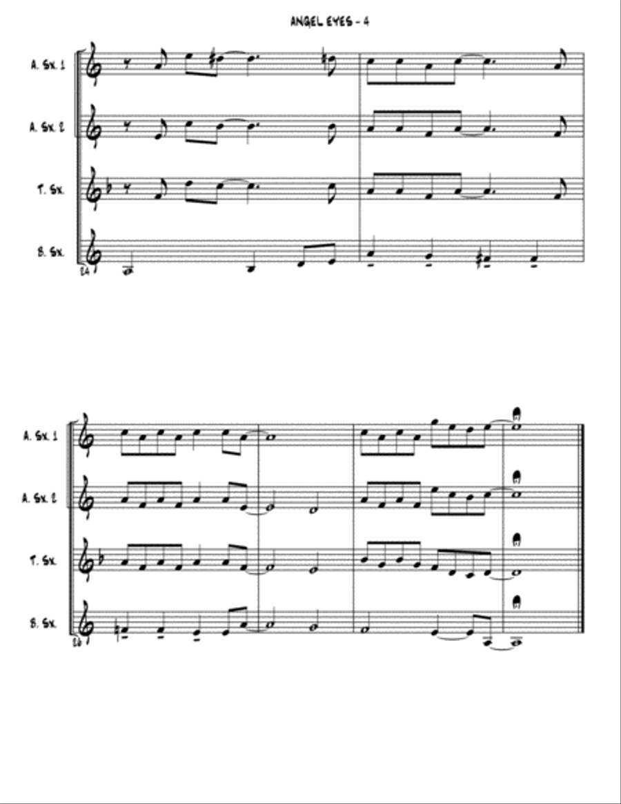 Angel Eyes Saxophone Quartet scores gallery preview page 5