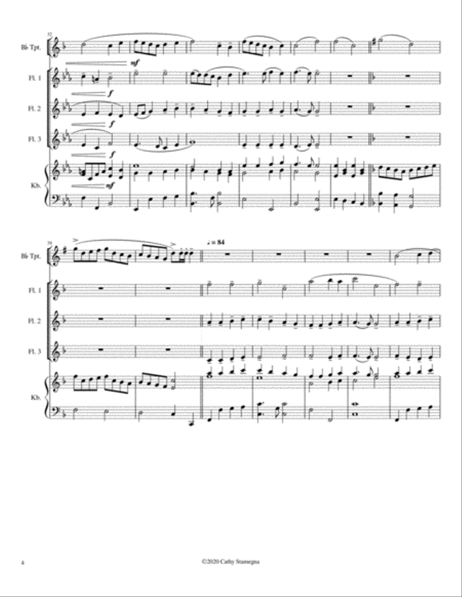 Alleluia! Alleluia! - (melody is Ode to Joy) - Flute Trio, Opt. Bb Trumpet, Keyboard Acc. Woodwind Trio scores gallery preview page 5