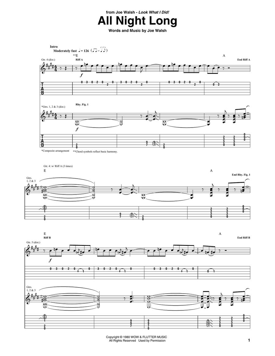 All Night Long All Night Long Guitar Tablature scores gallery preview page 1