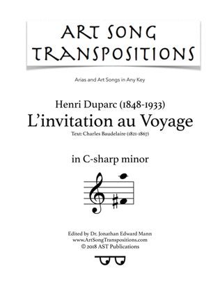 Book cover for DUPARC: L'invitation au Voyage (transposed to C-sharp minor)