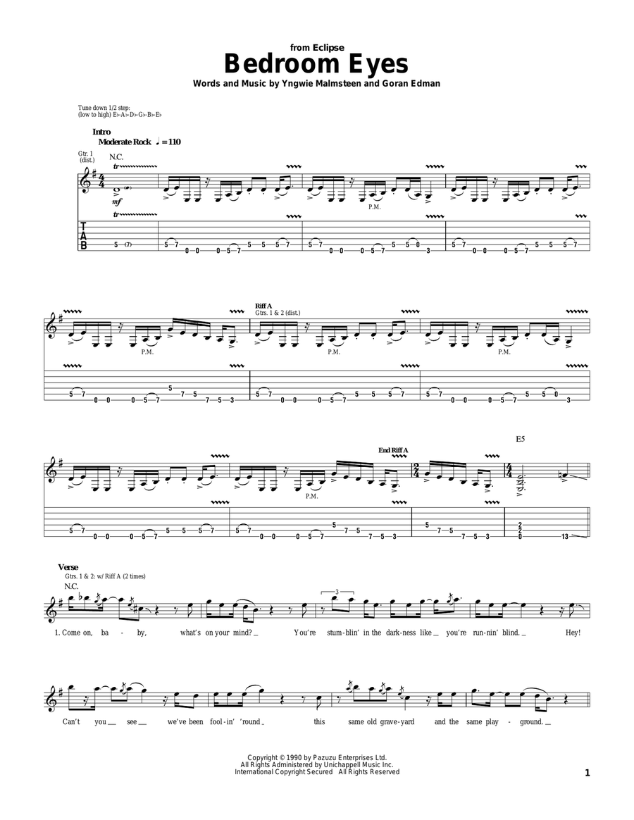 Bedroom Eyes Bedroom Eyes Electric Guitar scores gallery preview page 1