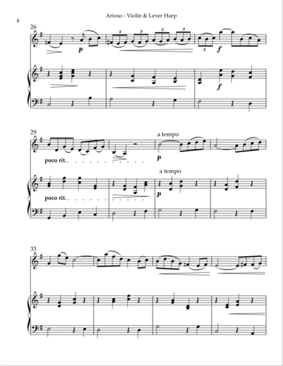 Arioso, Duet for Violin & Lever Harp String Duet scores gallery preview page 4