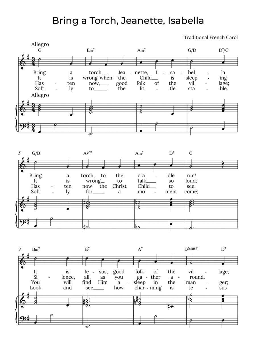 Bring a Torch, Isabella - Sobrano with chords in G, Jeanette Soprano Voice scores gallery preview page 1