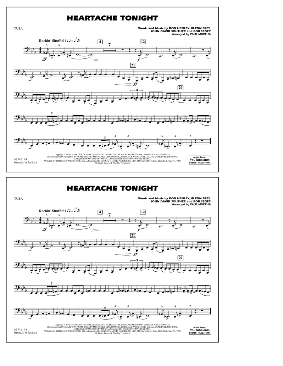 Heartache Tonight - Tuba Marching Band scores gallery preview page 1