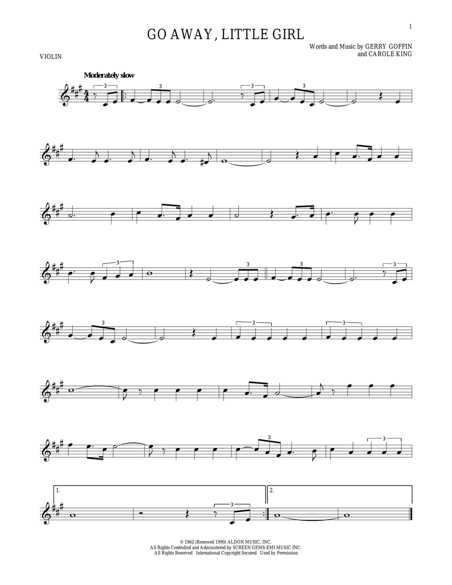 Go Away, Little Girl Go Away, Little Girl Violin Solo scores gallery preview page 1