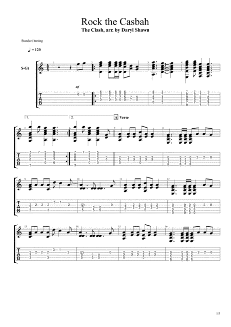 Rock The Casbah Guitar Tablature scores gallery preview page 1