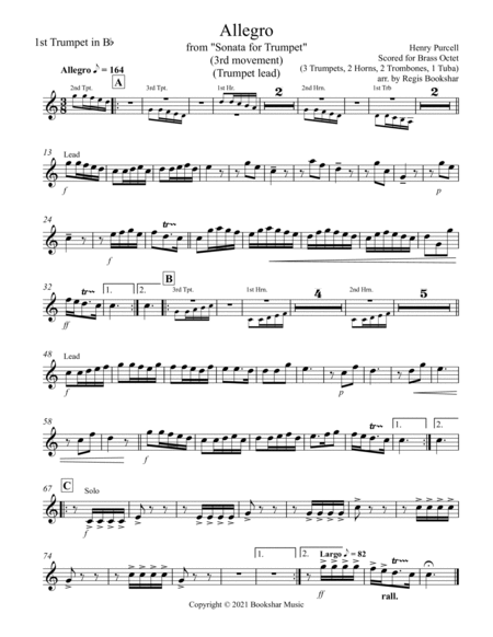 Allegro (from "Sonata for Trumpet") (Bb) (Brass Octet - 3 Trp, 2 Hrn, 2 Trb, 1 Tuba) (Trumpet lead) image number null