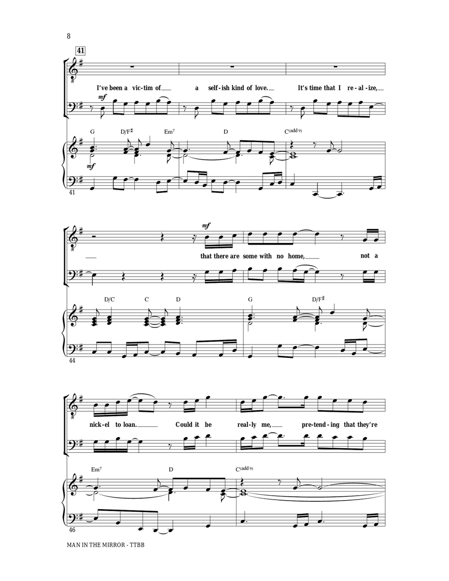 Man In The Mirror (arr. Ed Lojeski) TTBB scores gallery preview page 6
