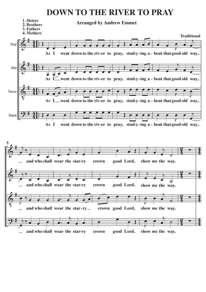 Down To The River To Pray A Cappella SATB image number null