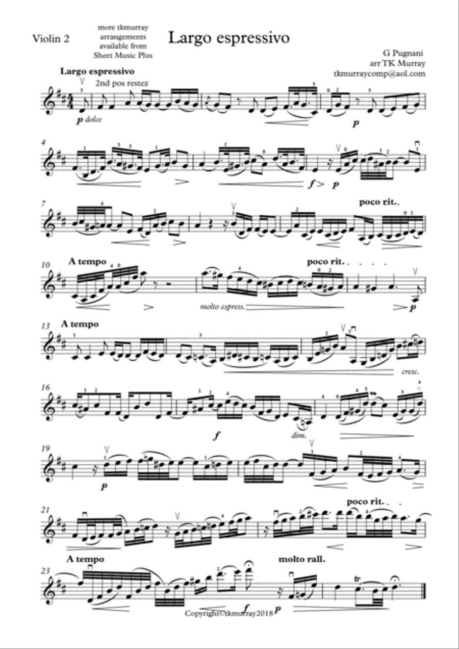 Pugnani - Largo espressivo - 2nd. Violin Part - Suzuki Bk.8 Violin Solo scores gallery preview page 1
