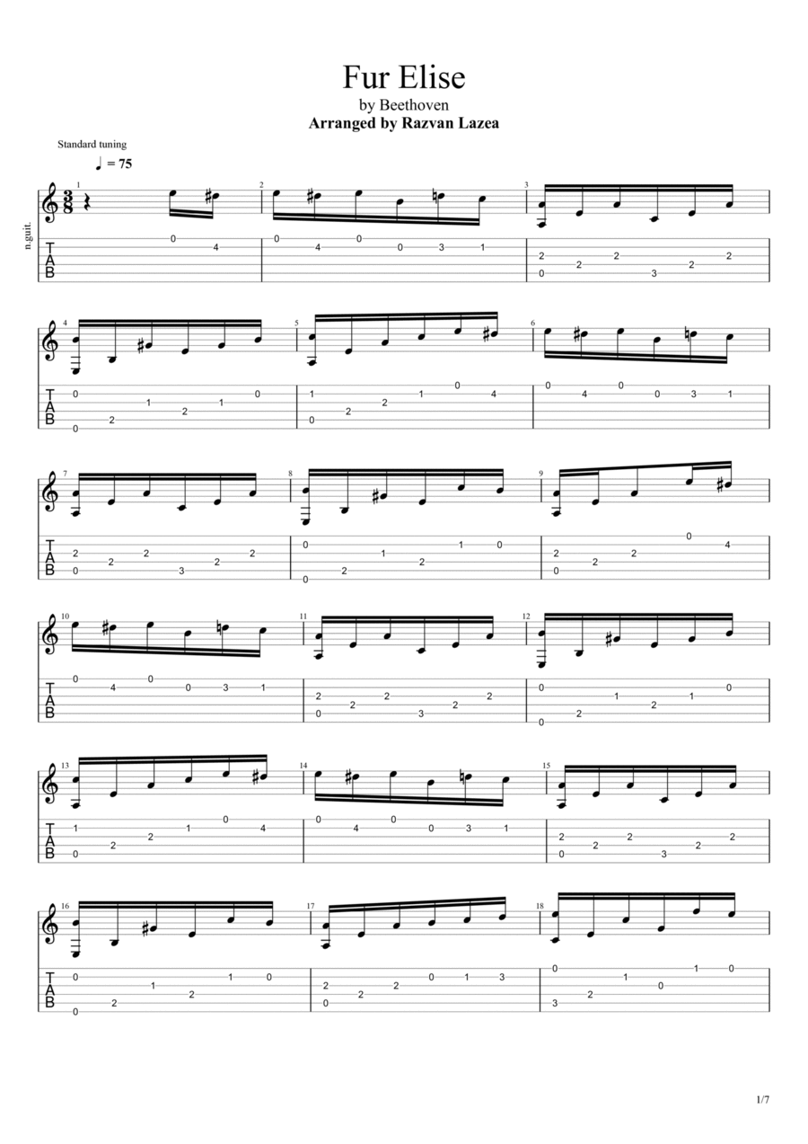 Beethoven - Fur Elise - Fingerstyle guitar Acoustic Guitar scores gallery preview page 1