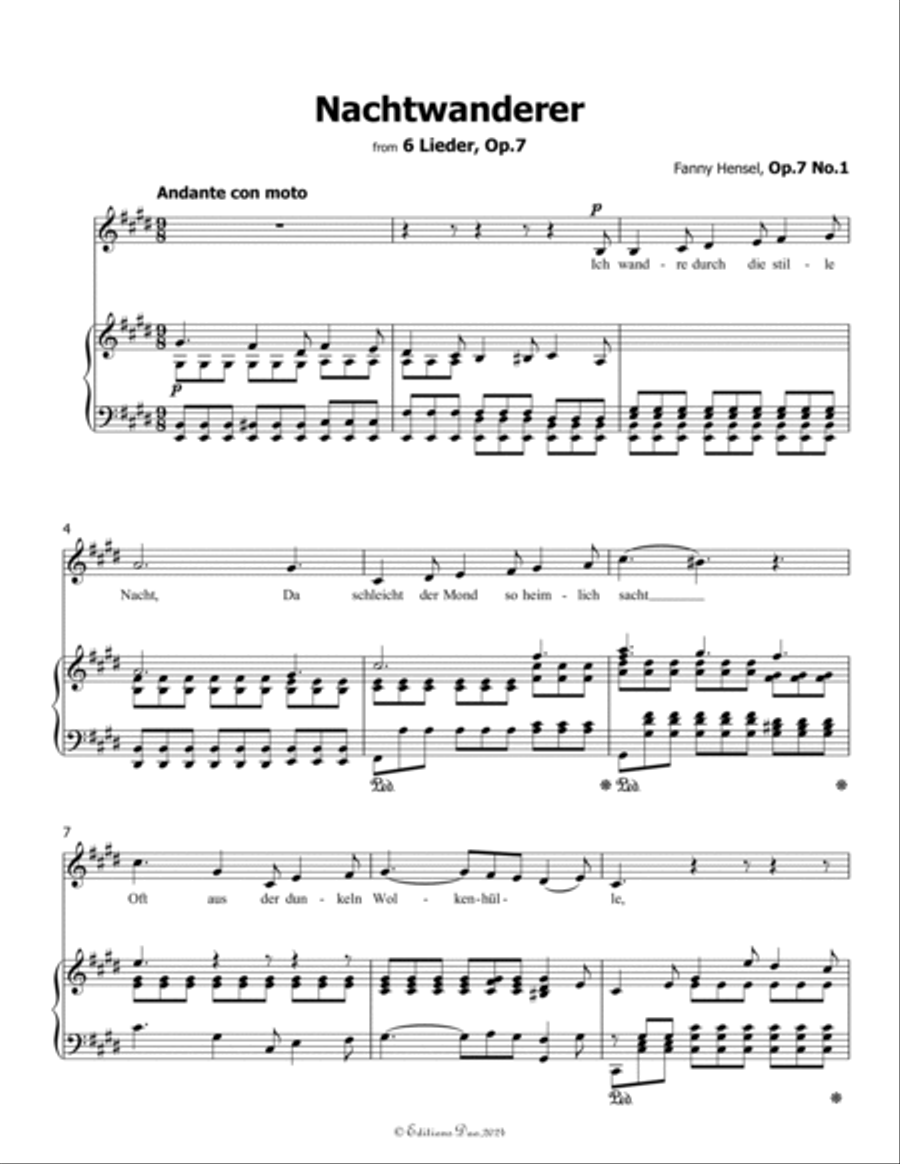 Nachtwanderer, by Fanny Hensel, in E Major Voice scores gallery preview page 3