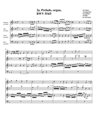 Book cover for Prelude and fugue BWV 554 (arrangement for 4 recorders)