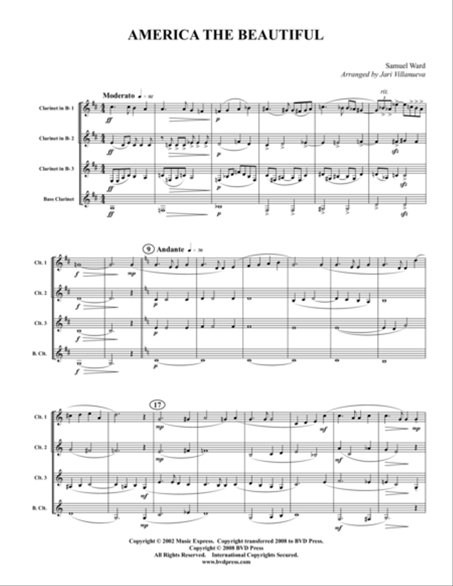 America the Beautiful America the Beautiful Clarinet Quartet scores gallery preview page 1