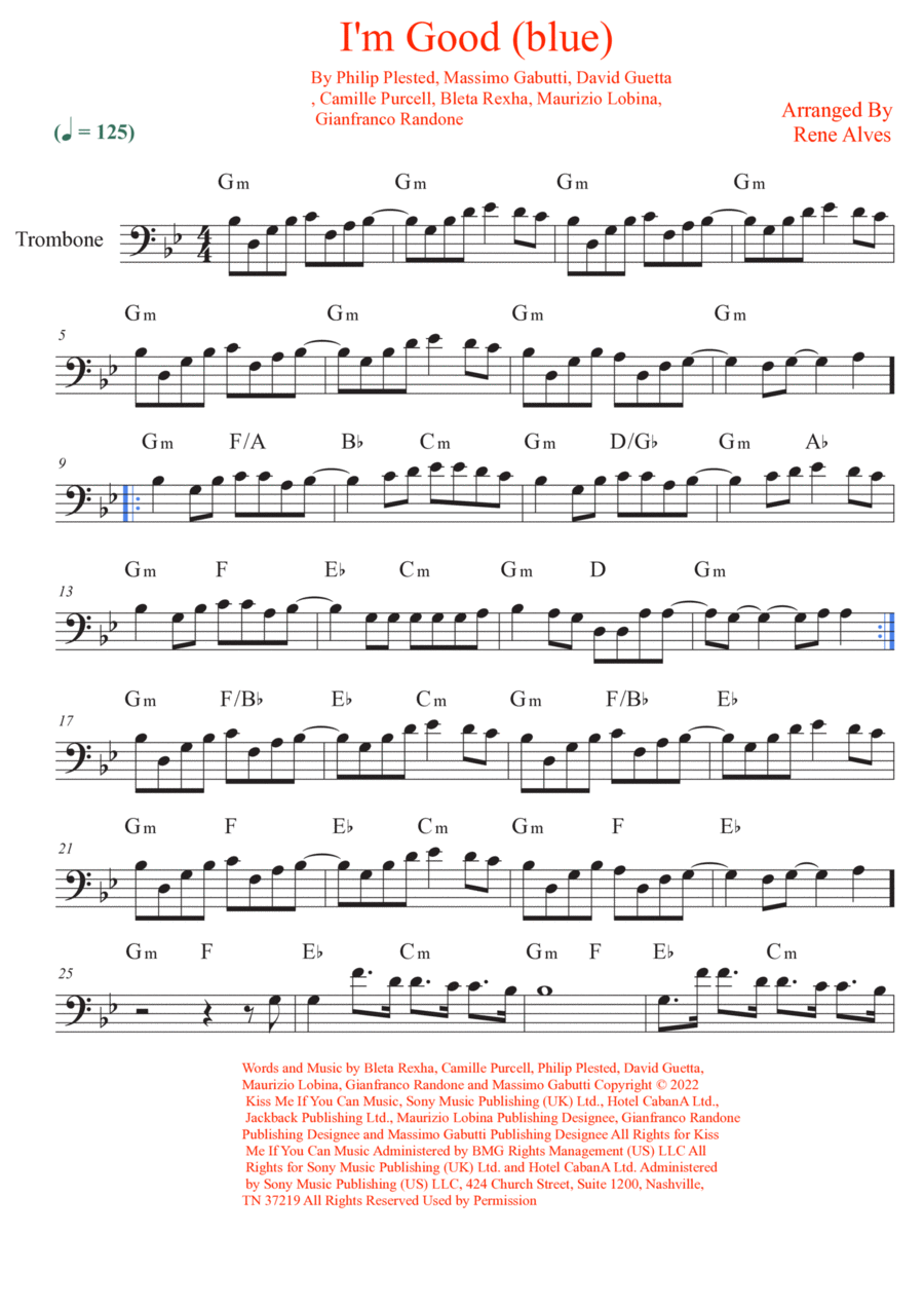 I'm Good (blue) I'm Good (blue) Trombone Solo scores gallery preview page 1