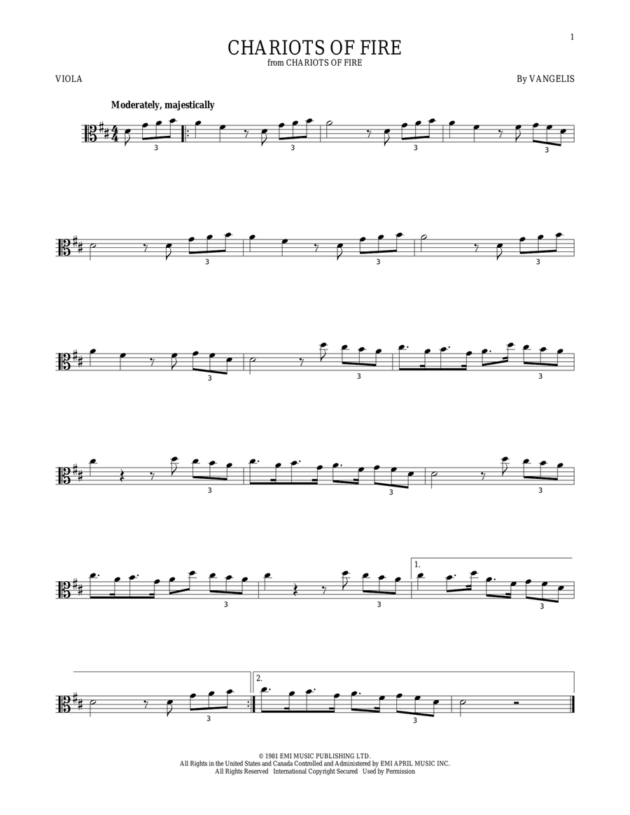 Chariots Of Fire Viola Solo scores gallery preview page 1