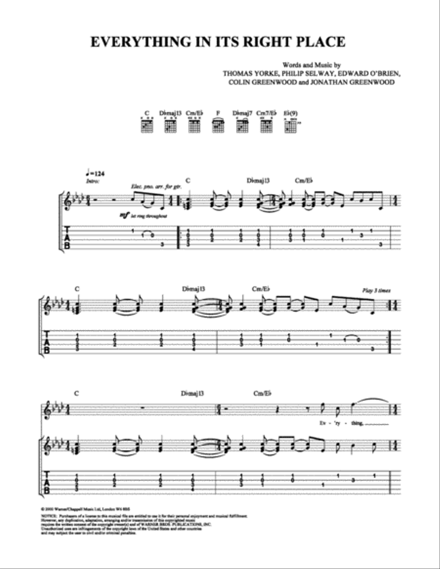Everything in Its Right Place Electric Guitar scores gallery preview page 1