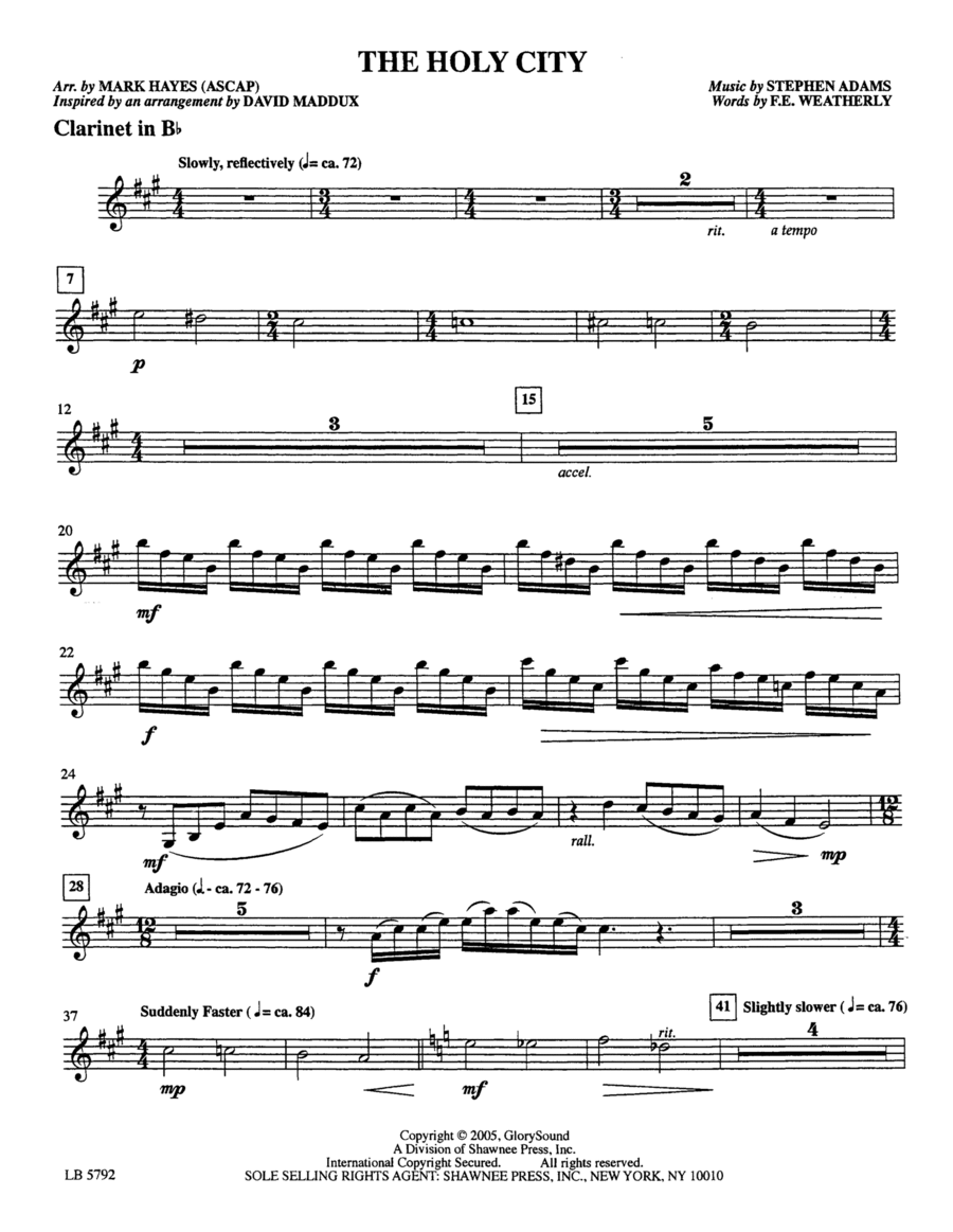 The Holy City (arr. Mark Hayes) - Clarinet in Bb Choir scores gallery preview page 1