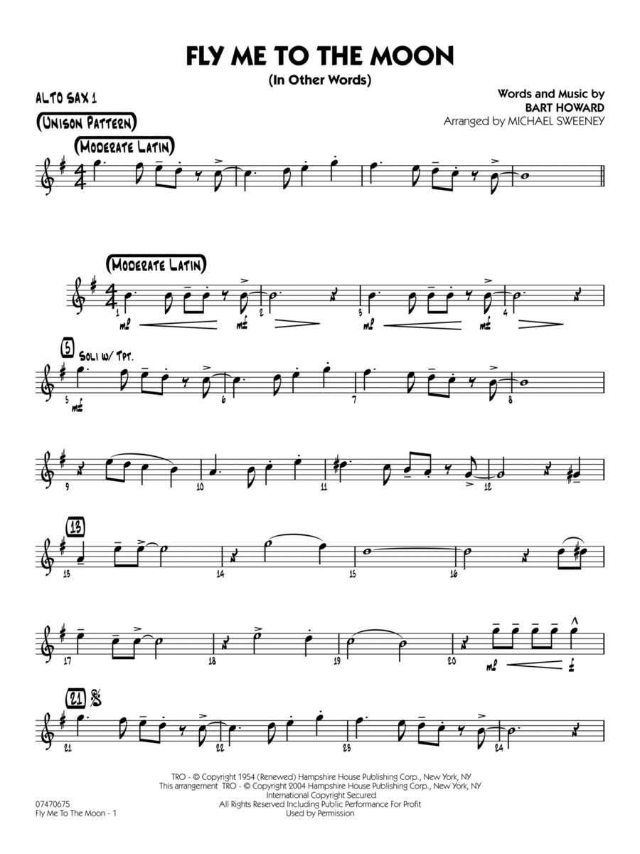 Fly Me To The Moon (In Other Words) (arr. Michael Sweeney) - Alto Sax 1