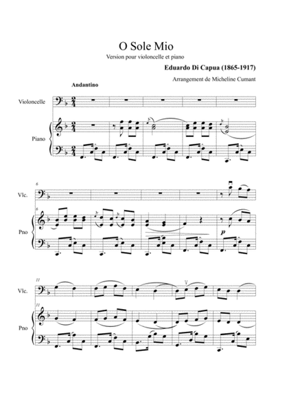 Di Capua-O Sole Mio for cello & piano image number null