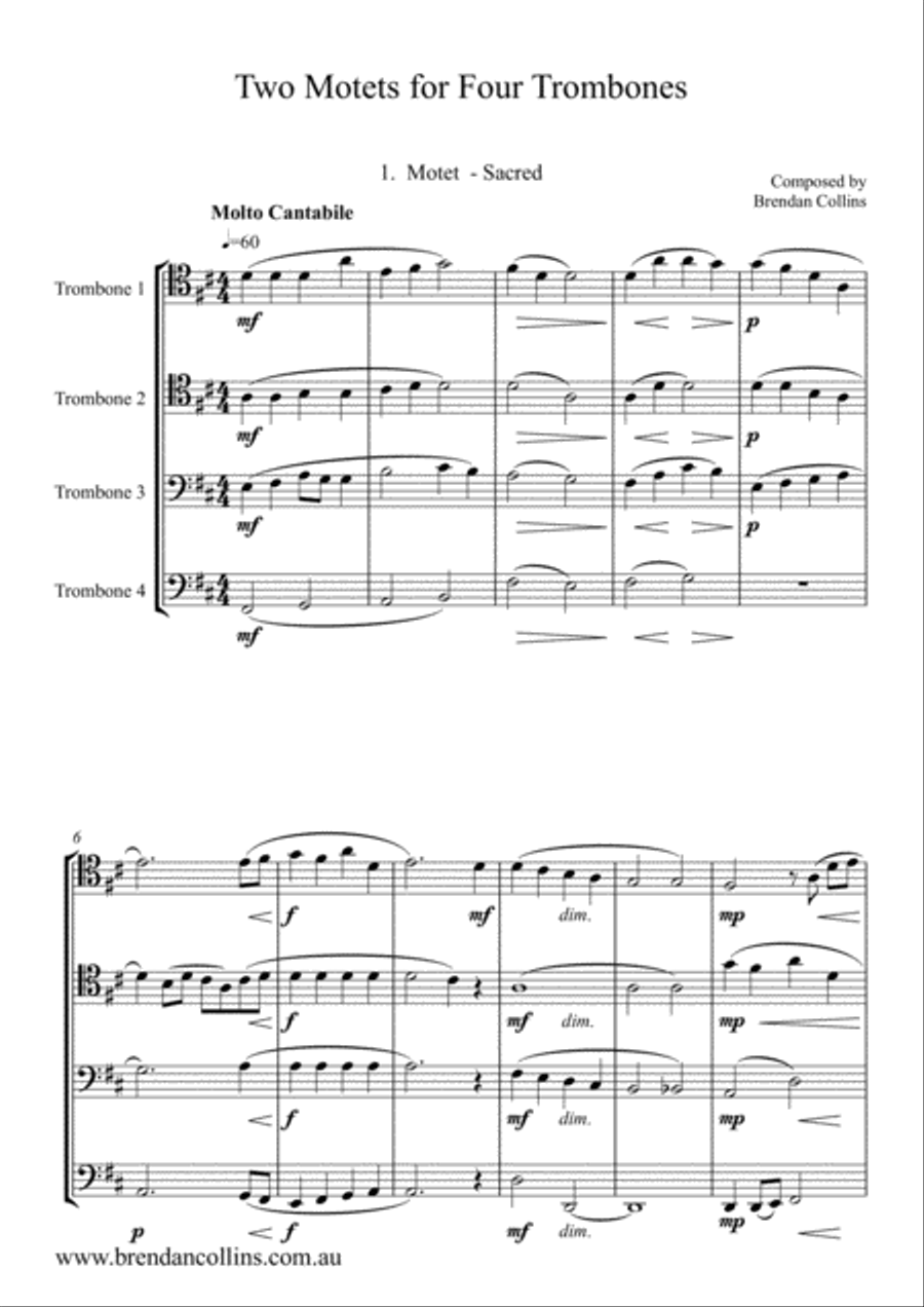 Two Motets for Four Trombones Trombone Quartet scores gallery preview page 1