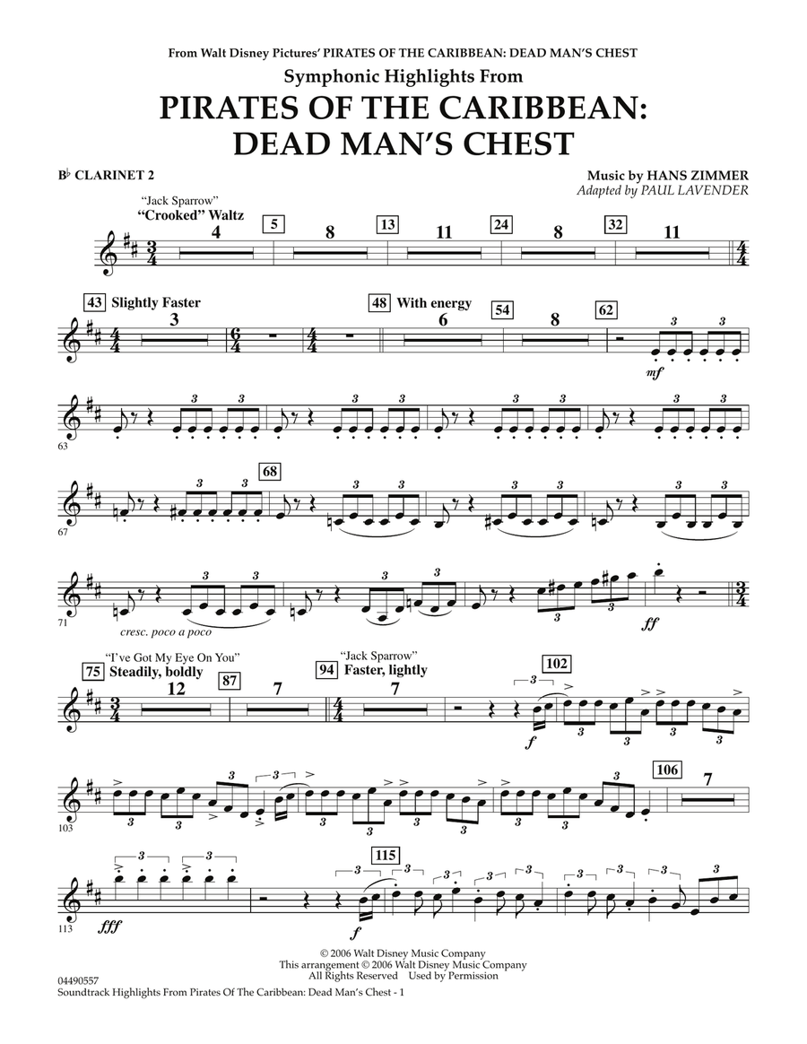 Soundtrack Highlights from Pirates Of The Caribbean: Dead Man's Chest - Bb Clarinet 2 Full Orchestra scores gallery preview page 1