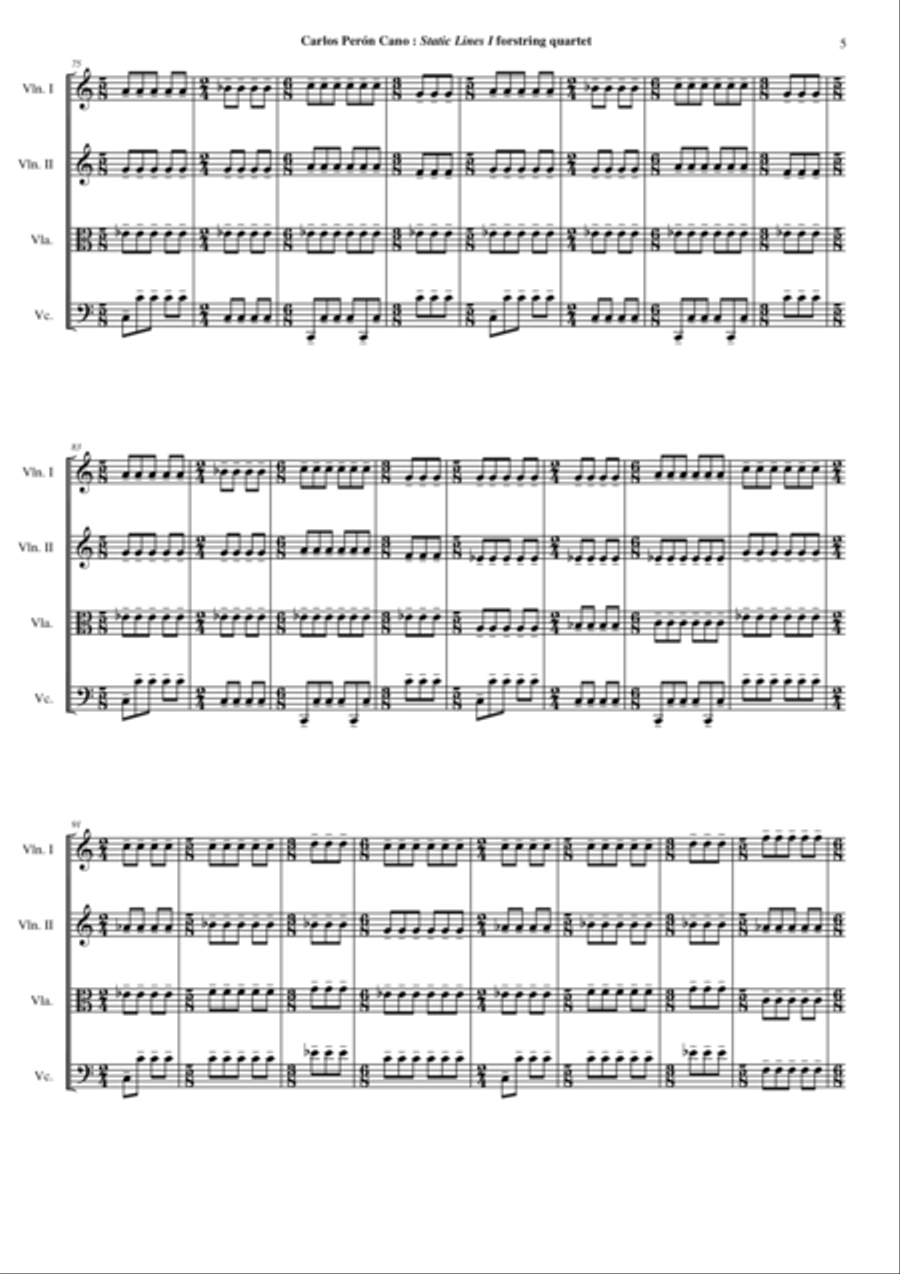 Carlos Perón Cano: Static Lines I (2003) for string quartet String Quartet scores gallery preview page 5