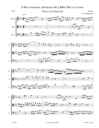 Bach: 3-Part Invention (Sinfonia) No. 2 in C Major BWV 788 Arranged for String Trio