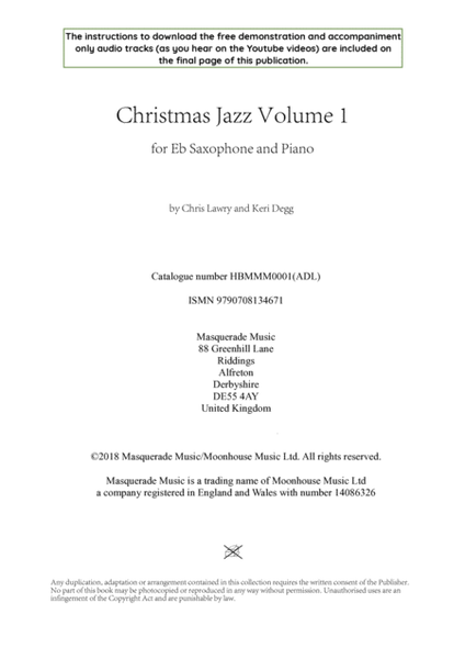 Christmas Jazz Volume 1 Eb saxophone. Chris Lawry & Keri Degg image number null