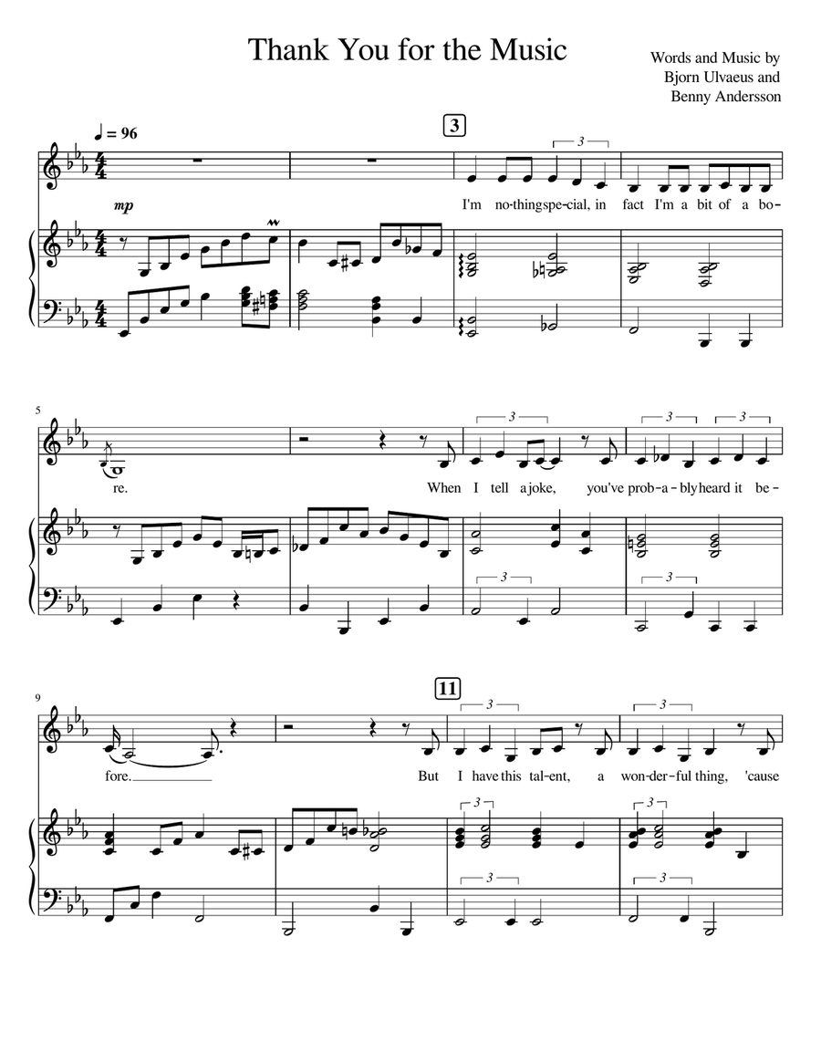 Thank You For The Music A Cappella scores gallery preview page 1