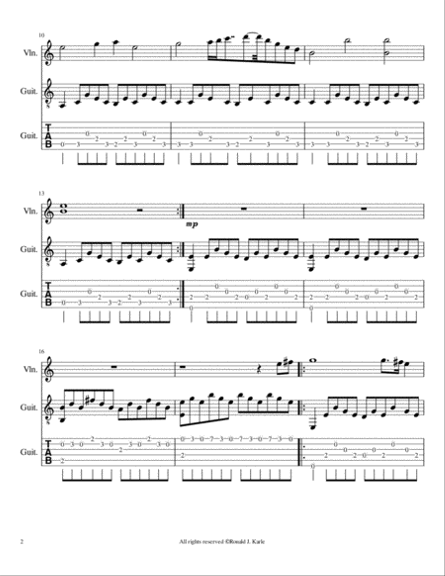 Nocturne #92 by: Ronald J. Karle for Violin and Guitar String Duet scores gallery preview page 3