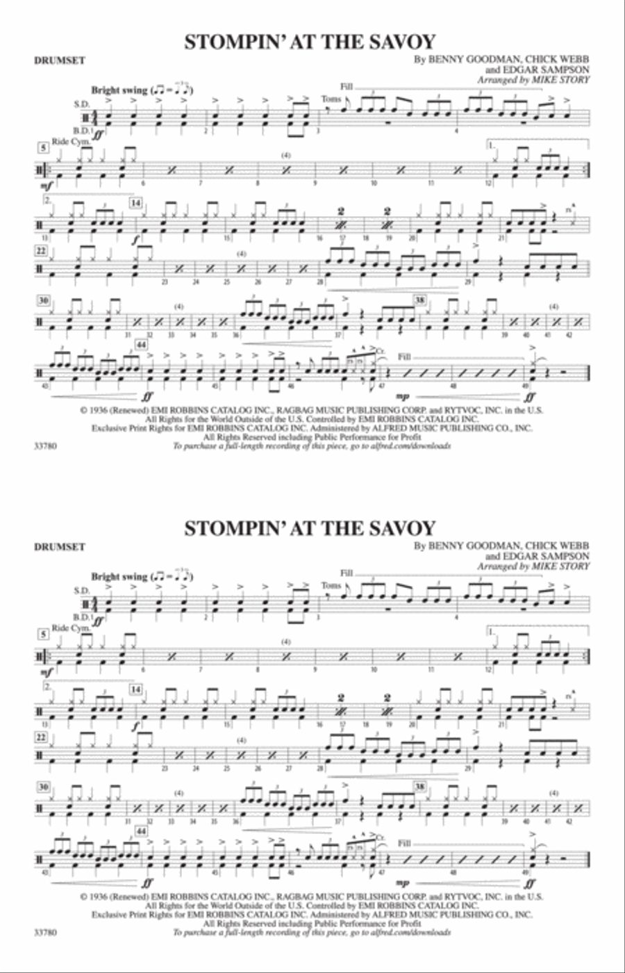 Stompin' at the Savoy: Drumset Marching Band scores gallery preview page 1